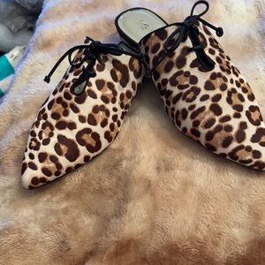 1. State Leopard Print Real Cowhide Leather Mules with Black Accents